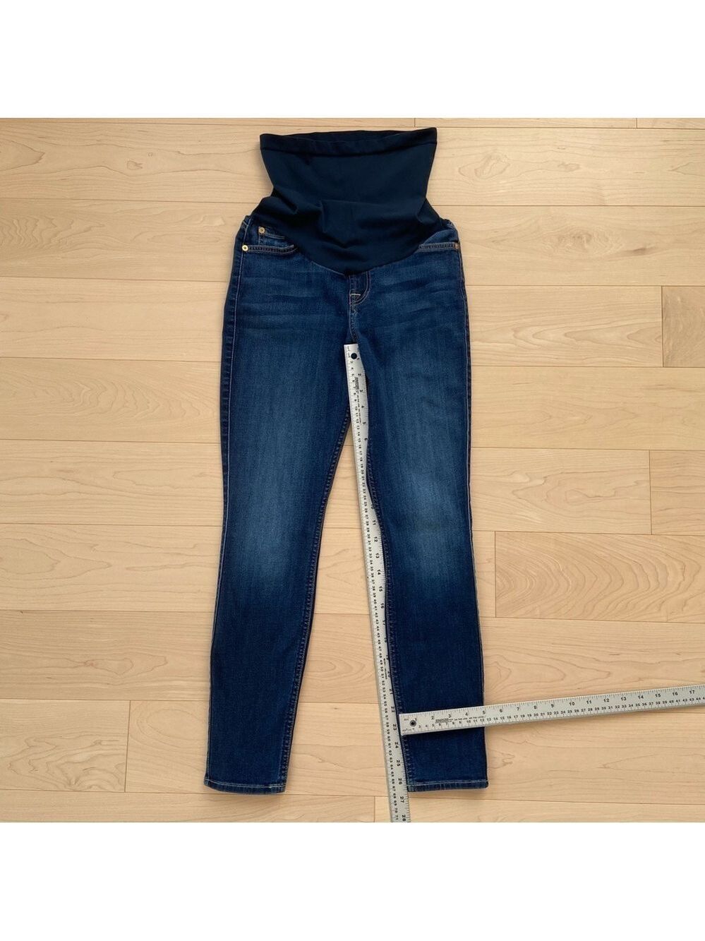 7 FAMK maternity jeans Secret fit belly style dark blue stretchy denim size 26 - Picture 11 of 14